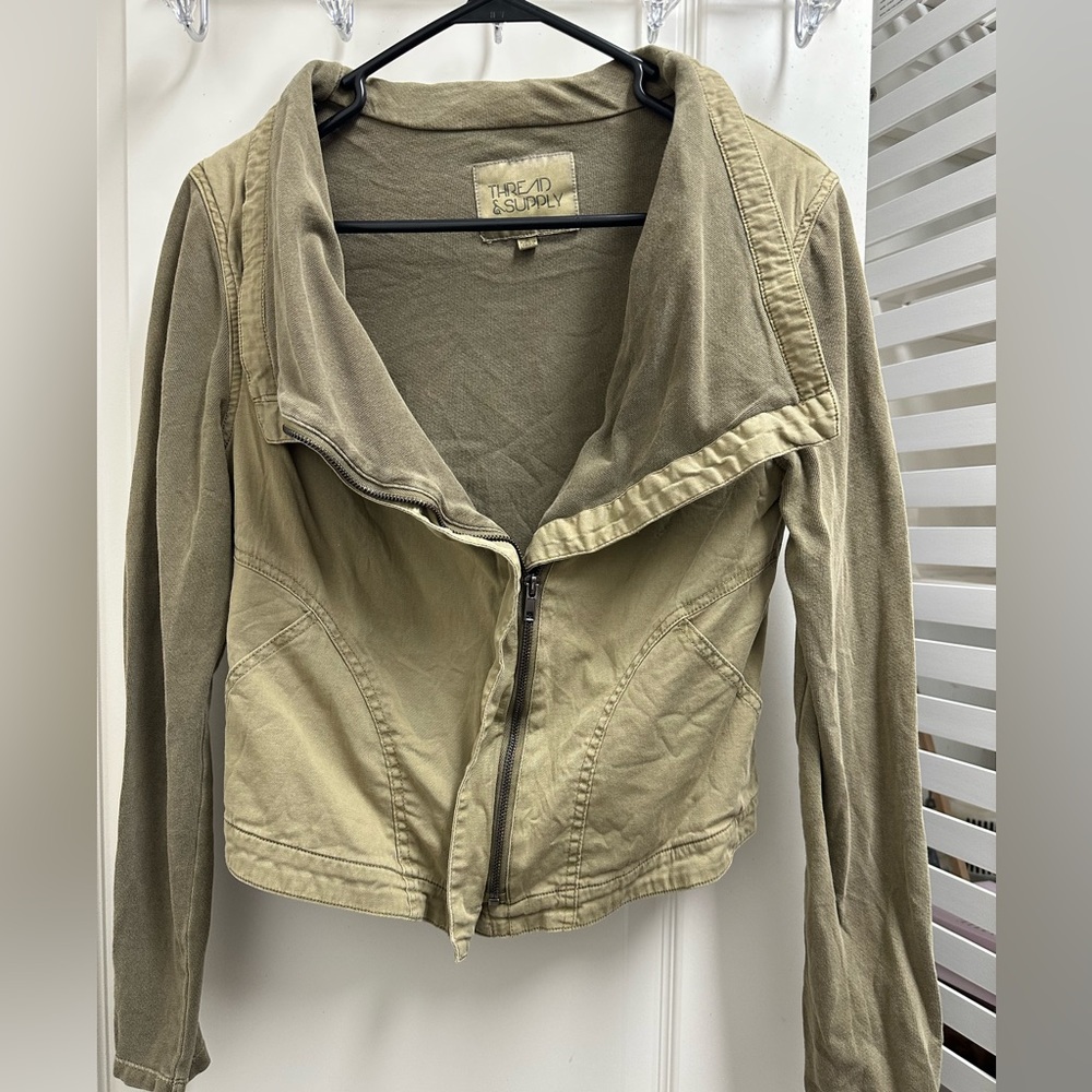 Olive Green Drape Zip Jacket by Thread & Supply SZ S